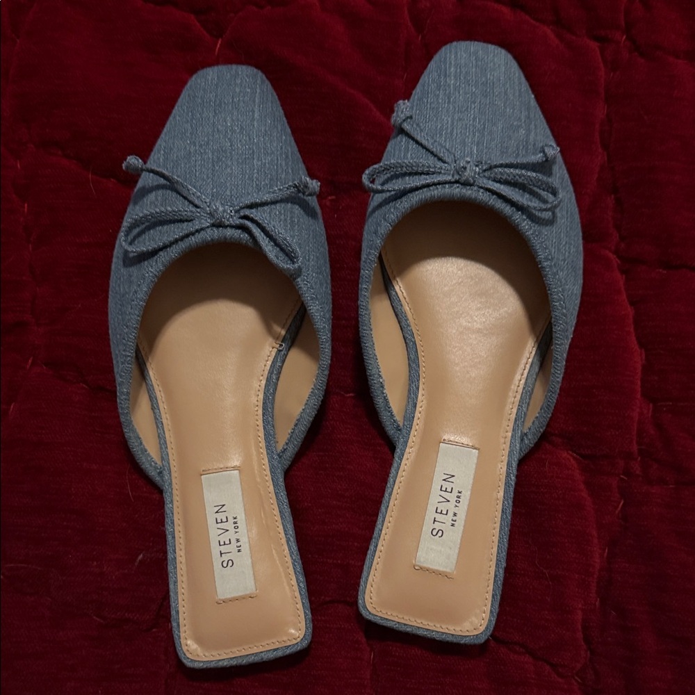 Steven By Steve Madden Denim Blue Bow Mules